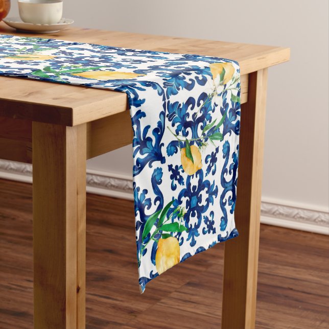 Italian style,Mediterranean,mosaic,blue,lemon, Medium Table Runner (In Situ)