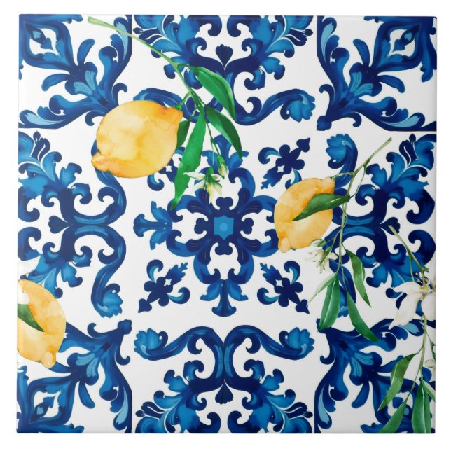 Italian style,Mediterranean,mosaic,blue,lemon, Tile (Front)