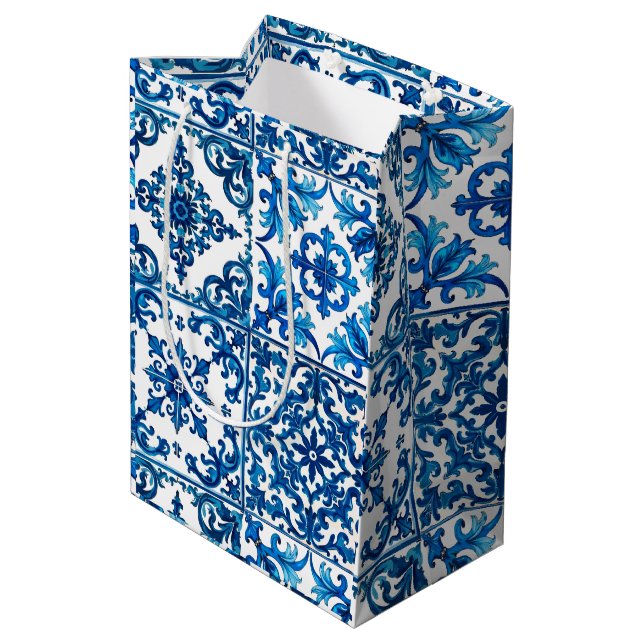 Italian style,Mediterranean,mosaic,blue, Medium Gift Bag (Back Angled)