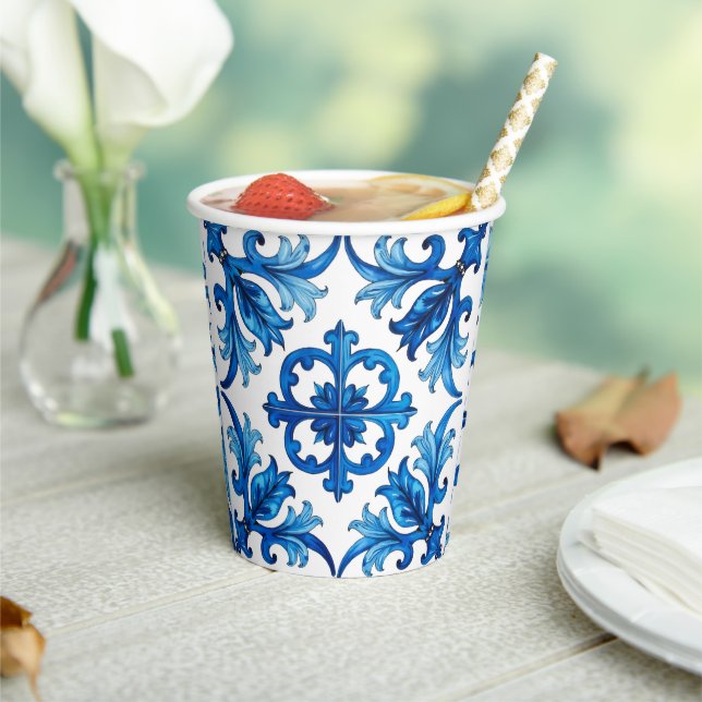 Italian style,Mediterranean,mosaic,blue, Paper Cups (Insitu)
