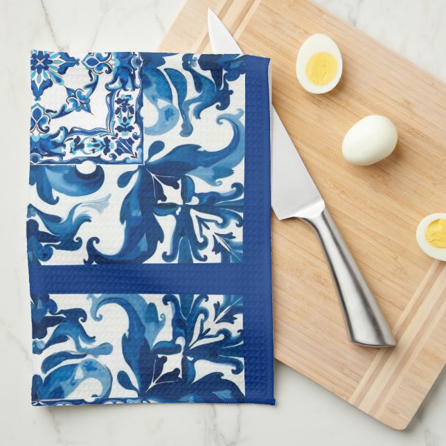 Italian style,Mediterranean,mosaic,blue, Tea Towel (Quarter Fold)