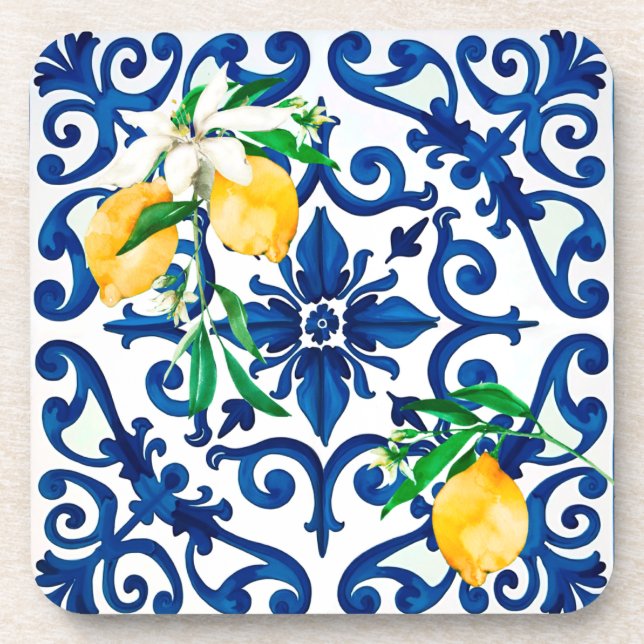 Italian style,mosaic,blue,lemon, coaster (Front)
