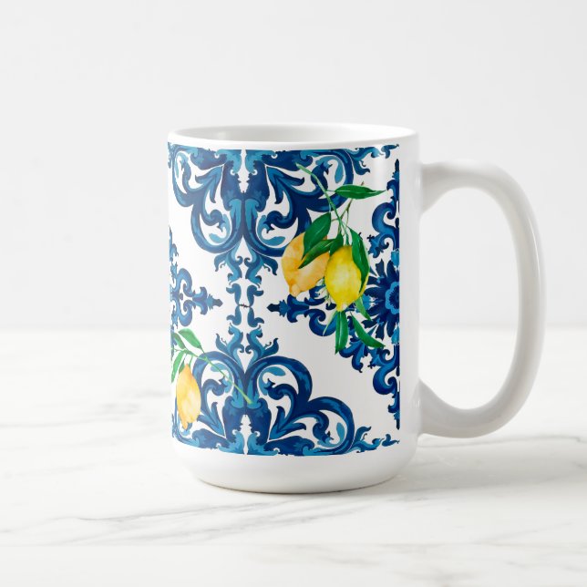 Italian style,mosaic,blue,lemon, coffee mug (Right)