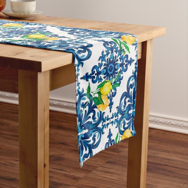 Italian style,mosaic,blue,lemon, medium table runner (In Situ)