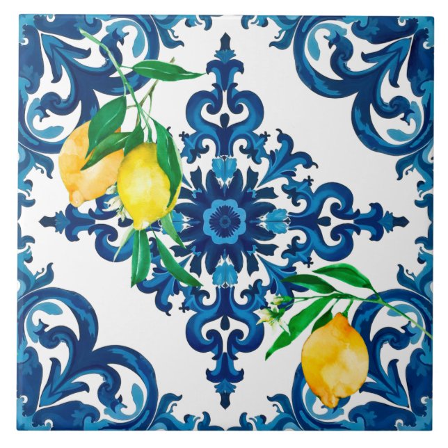 Italian style,mosaic,blue,lemon, tile (Front)