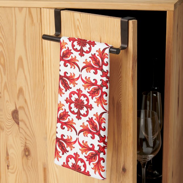 Italian style,mosaic,red tea towel (Thirds Fold)