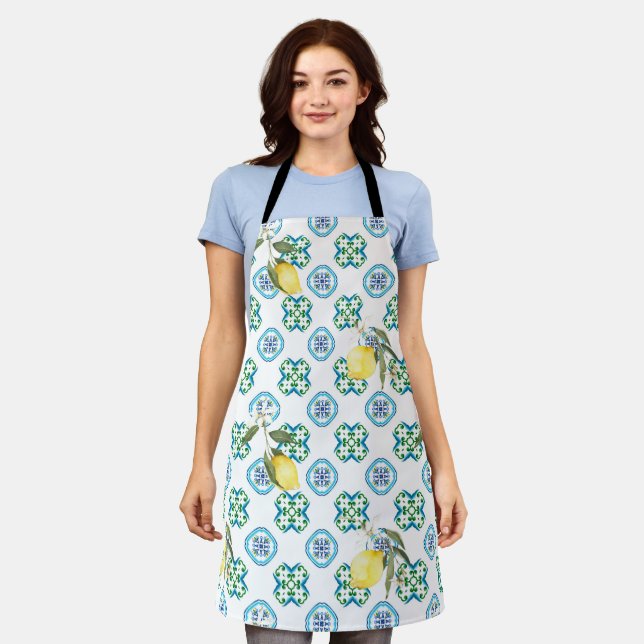 Italian style,tiles,majolica,lemon ,All-Over Print Apron (Worn)