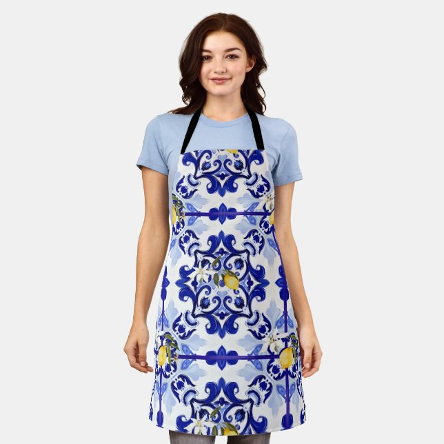 Italian style,tiles,majolica,lemon ,All-Over Print Apron (Worn)