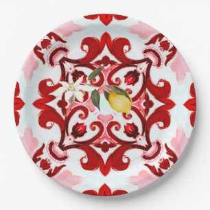 Italian style,tiles,majolica,lemon ,All-Over Print Paper Plate