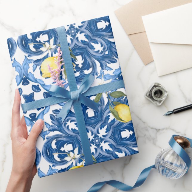 Italian style,tiles,majolica,lemon ,All-Over Print Wrapping Paper (Gifting)