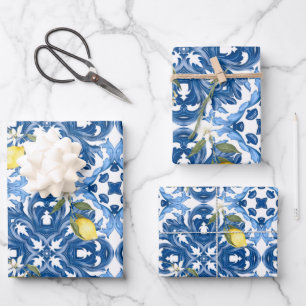 Italian style,tiles,majolica,lemon ,All-Over Print Wrapping Paper Sheet