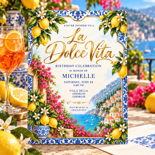Italian Summer Amalfi Coast Blue Yellow Birthday Invitation