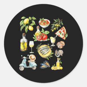 Italian Summer Collage Seafood Coastal Scrapbook Classic Round Sticker