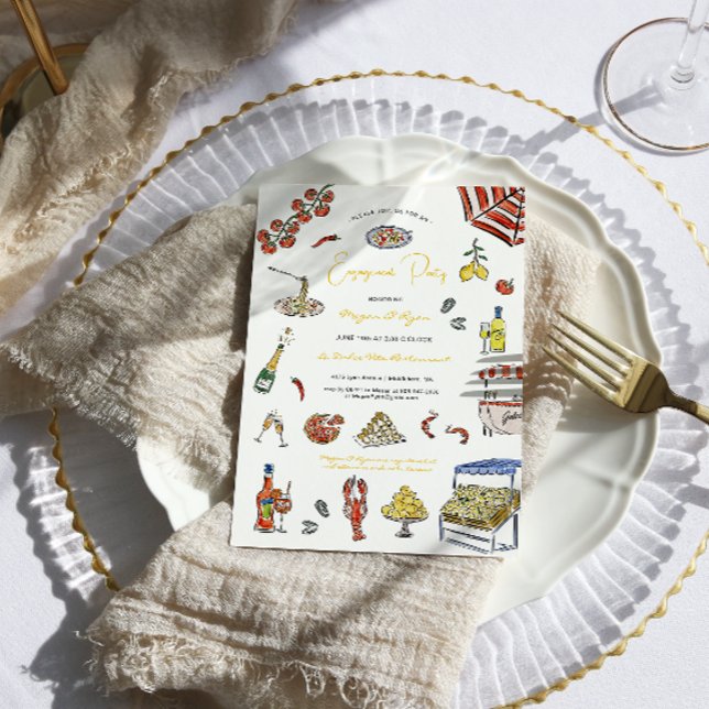 Italian Summer Doodle Engagement Party Invitation (Creator Uploaded)