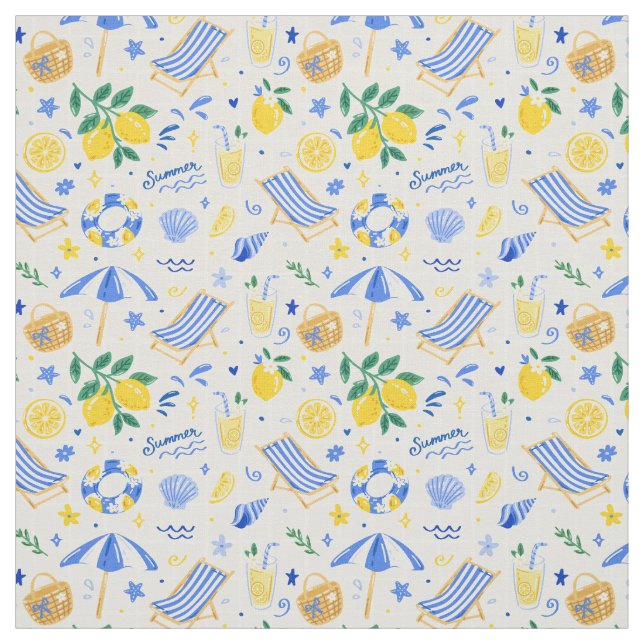 Italian Summer Lemon Beach Pattern Fabric (Swatch)