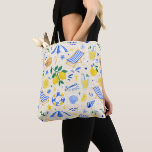 Italian Summer Lemon Beach Pattern Tote Bag