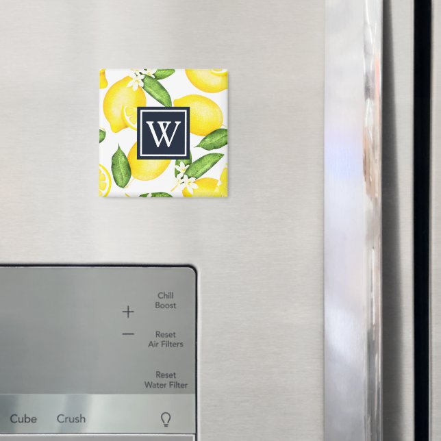 Italian Summer Lemon Botanical Monogram Magnet (In Situ (Fridge))