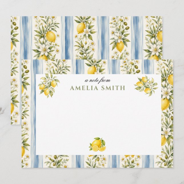Italian Summer Lemon Floral  Notecard (Front/Back)