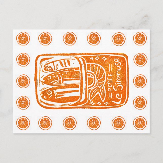 Italian Summer Linocut Design - Tinned Sardines Postcard (Front)