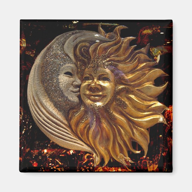 Italian Sun & Moon Carnaval Masks Magnet (Front)