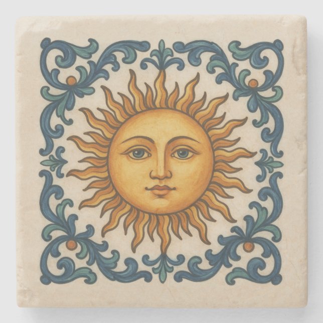 Italian Sunface Stone Coaster (Front)