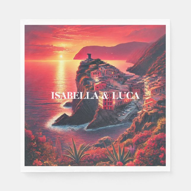 Italian Sunset Coastal Bold Red & Orange Colours Napkin (Front)