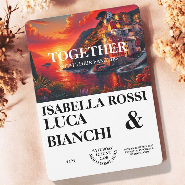 Italian Sunset Coastal Bold Watercolor Landscape  Invitation (Creator Uploaded)