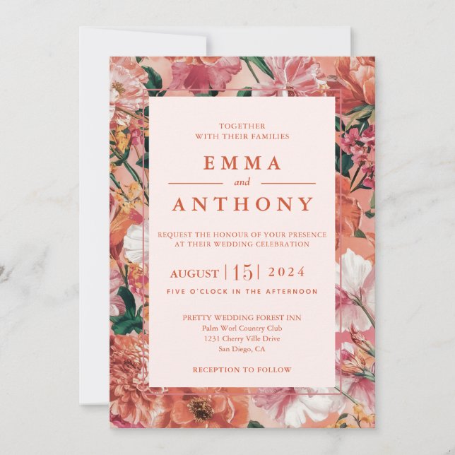Italian Sunset Modern Floral Wedding Invitation (Front)