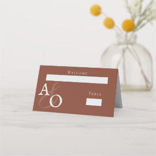 Italian Sunset Orange Minimalist Monogram Place Card