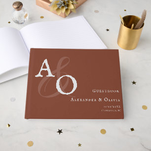Italian Sunset Orange Minimalist Monogram Wedding Guest Book