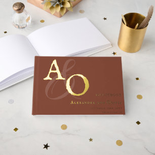 Italian Sunset Orange Minimalist Monogram Wedding Guest Book