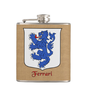 Italian Surname Ferrari  Heraldic Shield Hip Flask