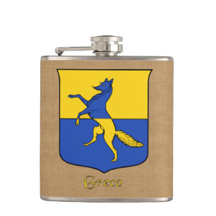 Italian Surname Greco Heraldic Shield Hip Flask