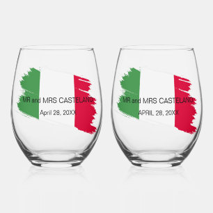 Italian Surname Name Custom Flag Colours Reunion Stemless Wine Glass