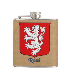 Italian Surname Rossi Heraldic Shield Hip Flask