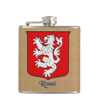 Italian Surname Rossi Heraldic Shield Hip Flask