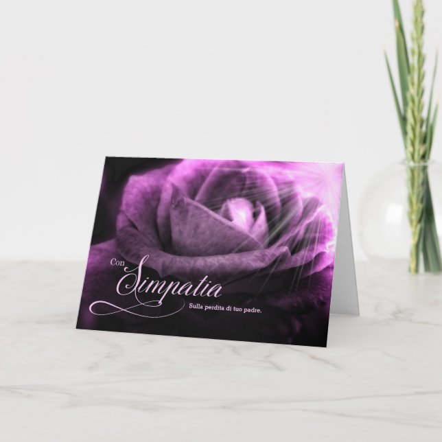 Italian Sympathy Loss of Father Purple Rose Card (Front)