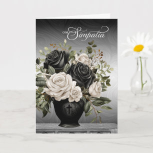 Italian Sympathy Vase of Black and White Roses Card