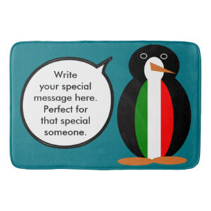 Italian Talking Ms Penguin Personalised  Bath Mat