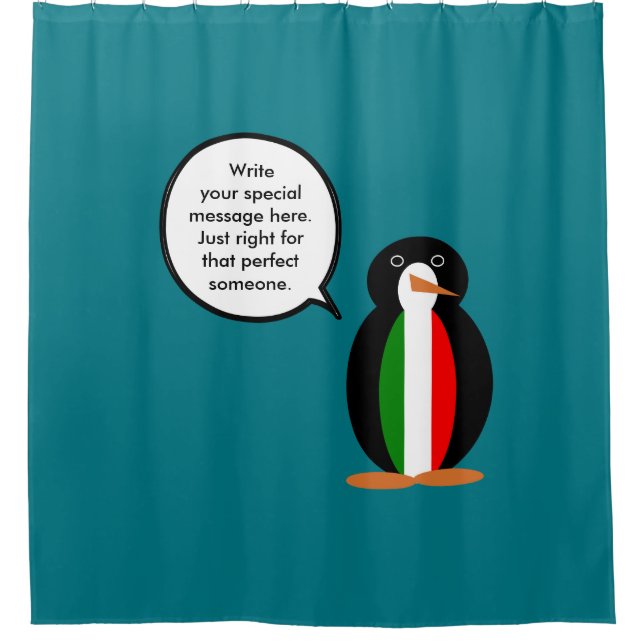 Italian Talking Ms Penguin Personalised  Shower Curtain (Front)