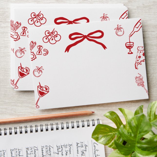 Italian theme Red Bow Handdrawn Bridal Shower Envelope (Stacked)