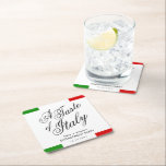 Italian Themed Dinner | Engagement Party Square Paper Coaster<br><div class="desc">Celebrate your Engagement party and future matrimony by throwing an Italian-style food-tasting event. Allow everyone to socialise while tasting the best and most popular dishes of Italian cuisine. These paper coasters feature Italian flag stripes framing the side along with the words "a taste of Italy" towards the centre. All elements...</div>