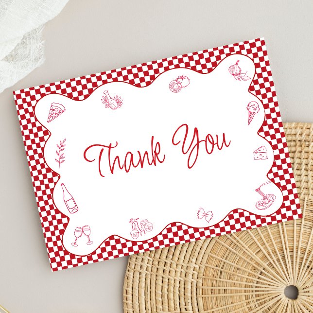 Italian-Themed Red Chequered Bridal Shower Thank You Card (Creator Uploaded)