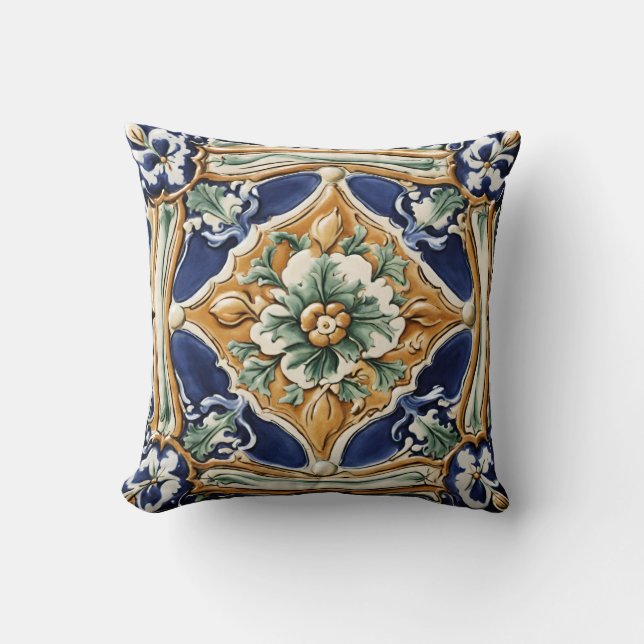 Italian tile, floral, majolica cushion (Front)