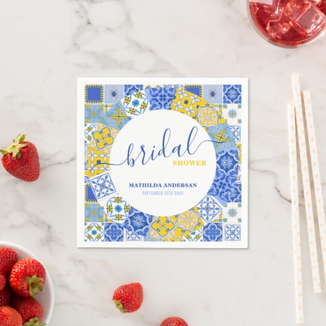Italian Tile Frame Bridal Shower Script Napkin (Insitu)