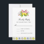 Italian tile with Lemons  RSVP Card<br><div class="desc">Elegant hand painted watercolor vintage lemons with red bow and blue and yellow Italian tiles wedding RSVP card. Perfect for winter/Christmas wedding.</div>