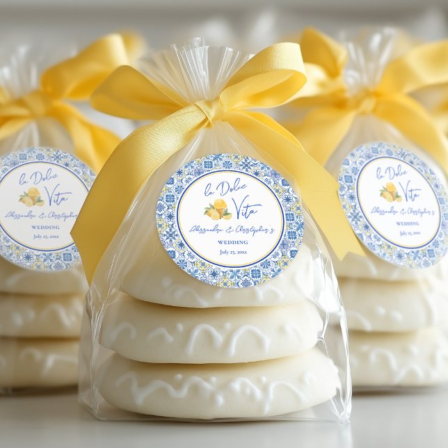 Italian Tiles La Dolce Vita Destination Wedding  Classic Round Sticker (Creator Uploaded)