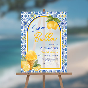 Italian Tiles Lemon Ciao Bella Bridal Shower  Acrylic Sign