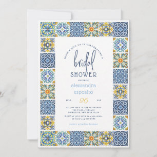Italian Tiles Lemon Navy Blue Bridal Shower Invitation