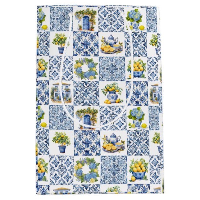 Italian Tiles Lemon Theme Summer Medium Gift Bag (Front)